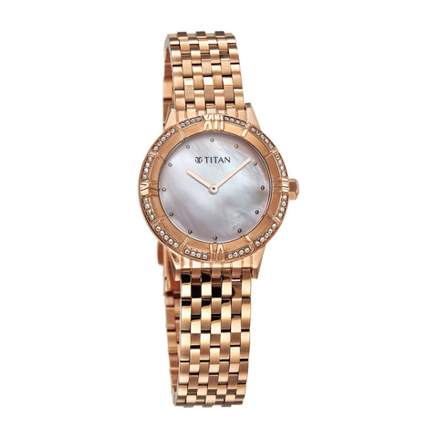 Titan Glamour Quartz Analog Mother Of Pearl Dial Rose Gold Stainless Steel Strap Watch For Women