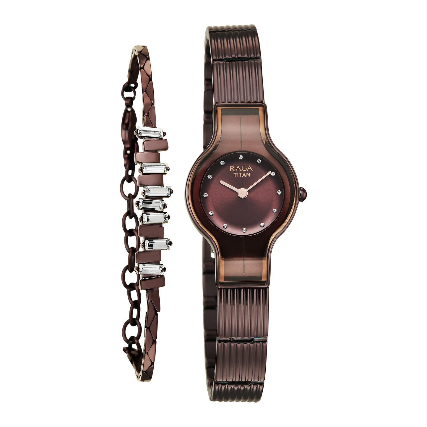Titan Raga Glimmers Brown Dial Metal Strap Analog Watch for Women