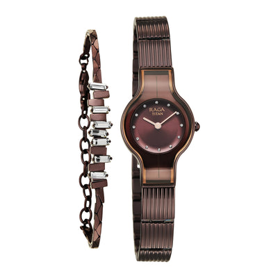 Titan Raga Glimmers Brown Dial Metal Strap Analog Watch for Women