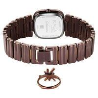 Titan Raga Glimmers Brown Mother of Pearl Square Dial Metal Strap Analog Watch for Women