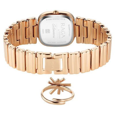 Titan Raga Glimmers Rose Gold Square Dial Metal Strap Watch for Women