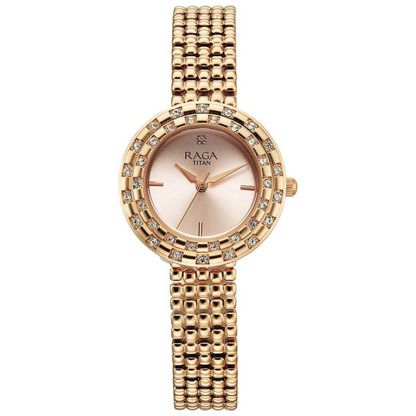 Titan Raga Showstopper Quartz Analog Rose Gold Dial Metal Strap Watch For Women