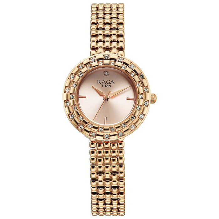 Titan Raga Showstopper Quartz Analog Rose Gold Dial Metal Strap Watch For Women