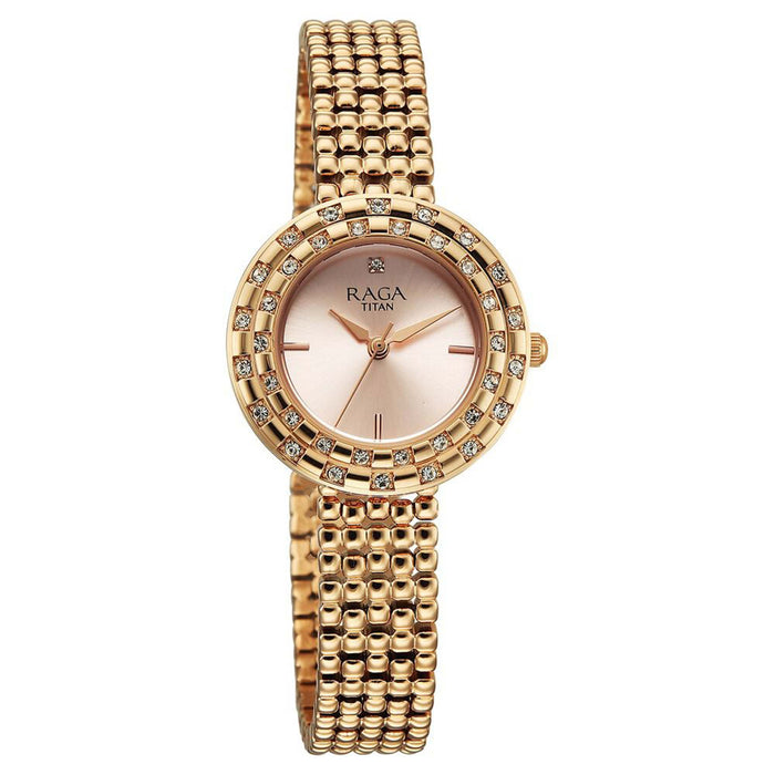Titan Raga Showstopper Quartz Analog Rose Gold Dial Metal Strap Watch For Women