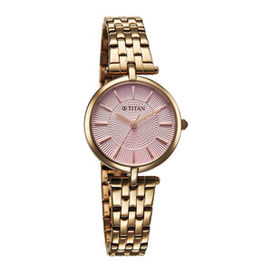 Titan Work Mode Quartz Analog Pink Dial Rose Gold Metal Strap Watch For Women