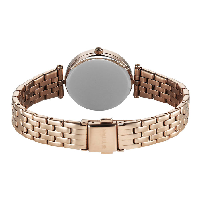 Titan Work Mode Quartz Analog Pink Dial Rose Gold Metal Strap Watch For Women