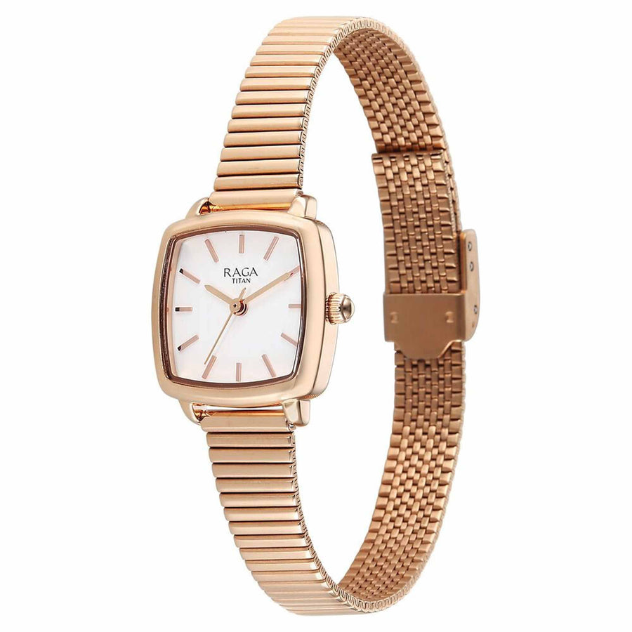 Titan Raga Showstopper Quartz Analog White Dial Metal Strap Watch For Women