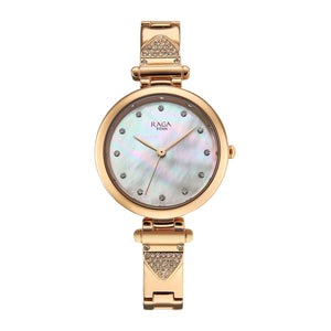 Titan Raga Glimmers Quartz Analog Mother of Pearl Dial Rose Gold Metal Strap Watch For Women