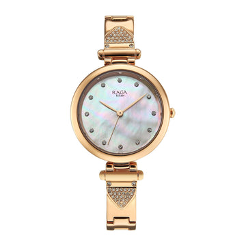Titan Raga Glimmers Quartz Analog Mother of Pearl Dial Rose Gold Metal Strap Watch For Women