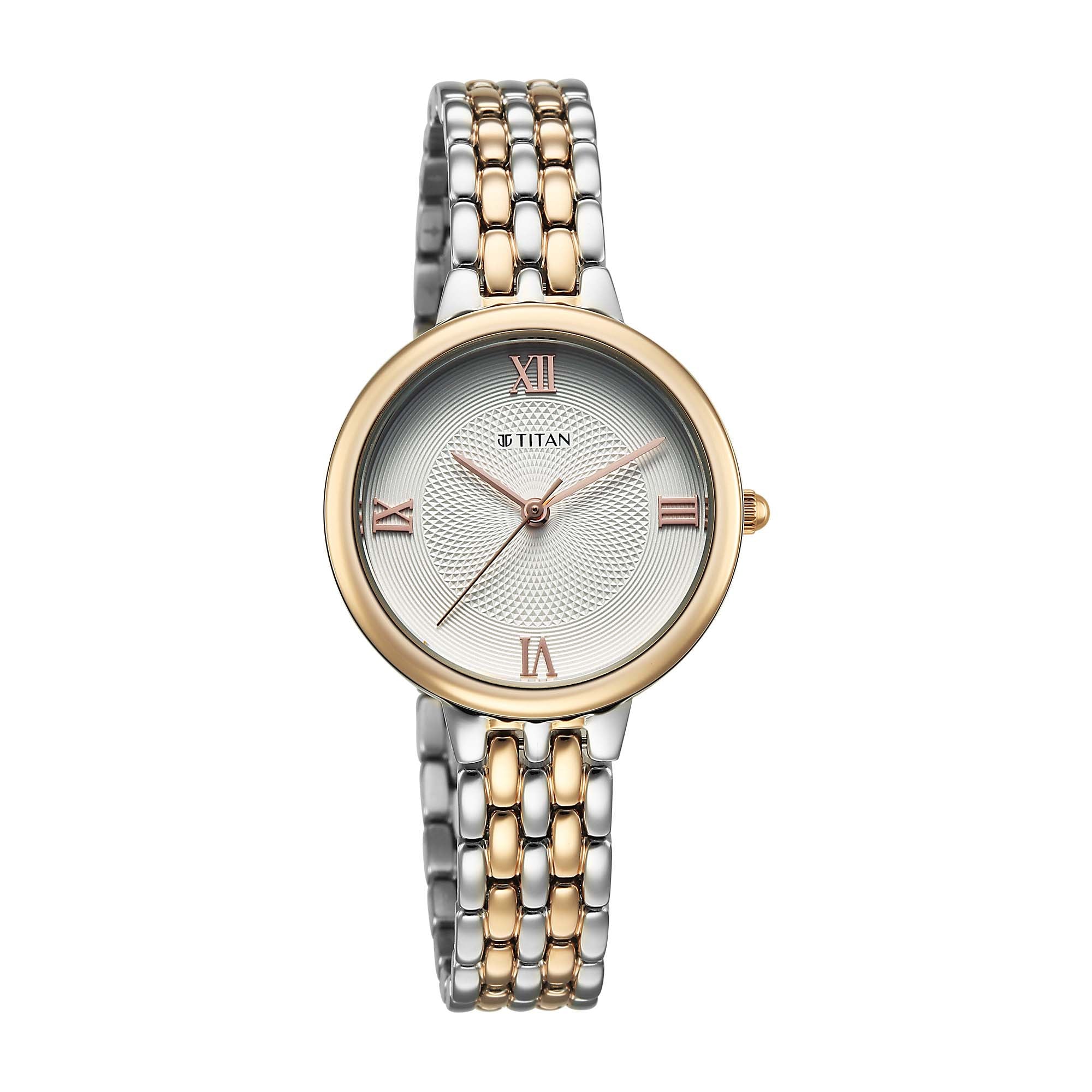 Titan Eminence Quartz Analog White Dial Two Toned Strap Watch For Women