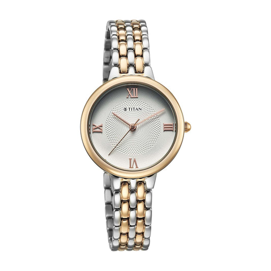 Titan Eminence Quartz Analog White Dial Two Toned Strap Watch For Women
