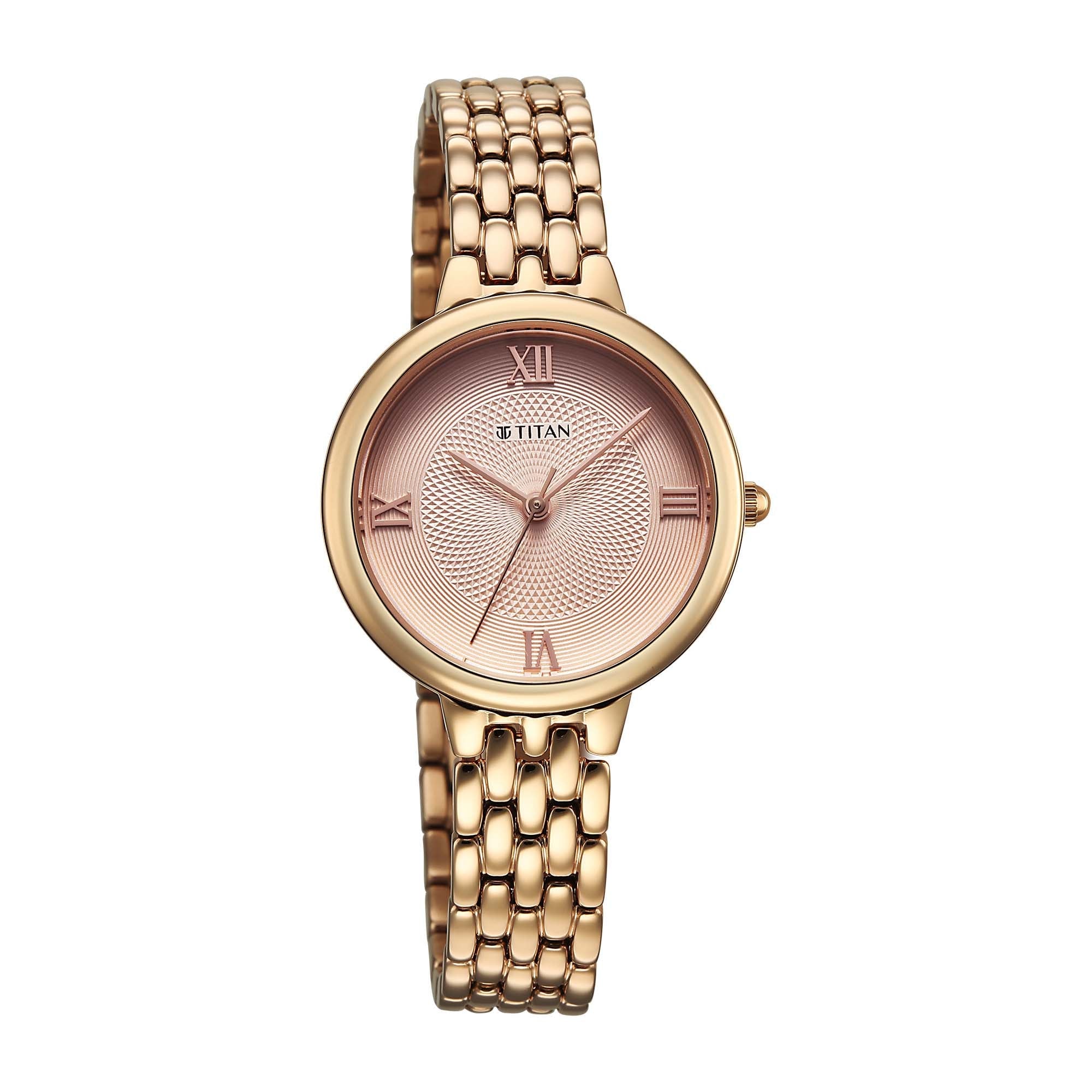 Titan Eminence Quartz Analog Pink Dial Rose Gold Strap Watch For Women