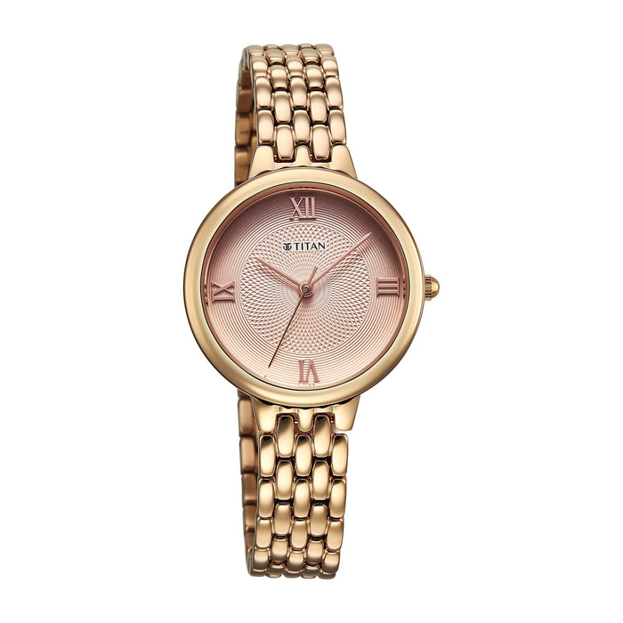 Titan Eminence Quartz Analog Pink Dial Rose Gold Strap Watch For Women