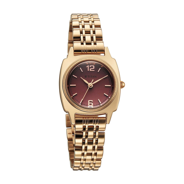 Titan Eminence Quartz Analog Red Dial Rose Gold Strap Watch For Women