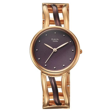 Titan Raga Brown Dial Two Toned Metal Strap Analog Watch for Women