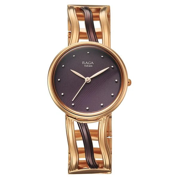 Titan Raga Brown Dial Two Toned Metal Strap Analog Watch for Women
