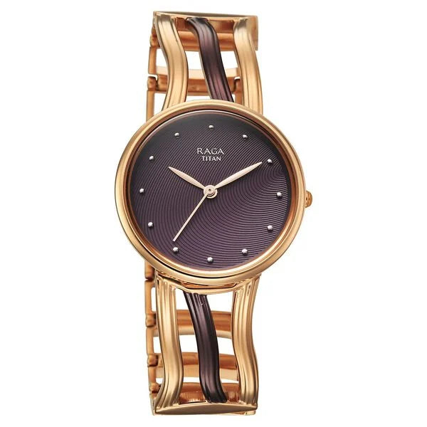Titan Raga Brown Dial Two Toned Metal Strap Analog Watch for Women
