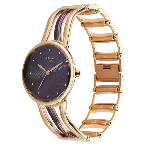Titan Raga Brown Dial Two Toned Metal Strap Analog Watch for Women