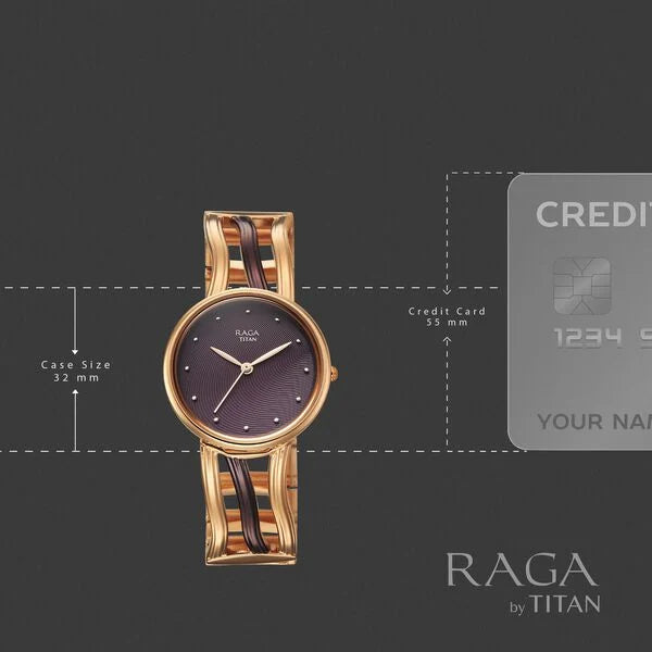 Titan Raga Brown Dial Two Toned Metal Strap Analog Watch for Women