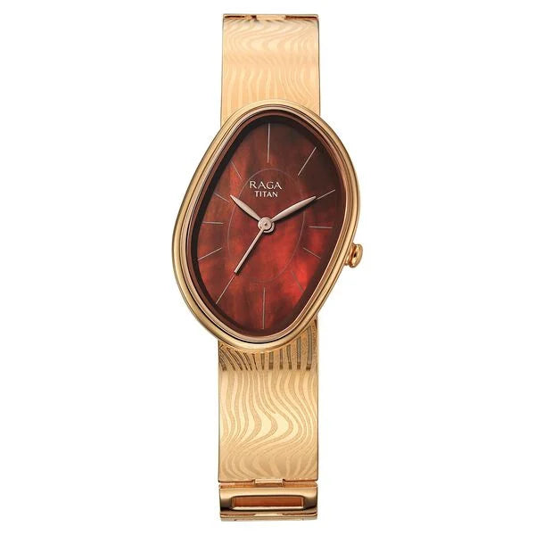 Titan Raga Brown Special Dial Rose Gold Metal Strap Analog Watch for Women