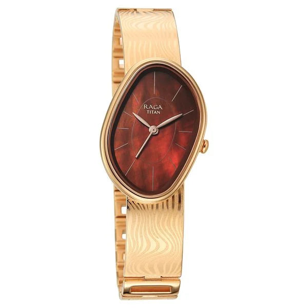 Titan Raga Brown Special Dial Rose Gold Metal Strap Analog Watch for Women