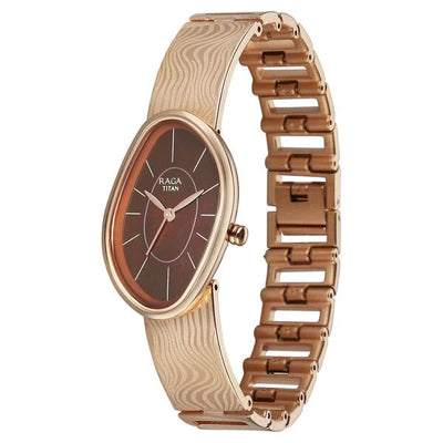 Titan Raga Brown Special Dial Rose Gold Metal Strap Analog Watch for Women