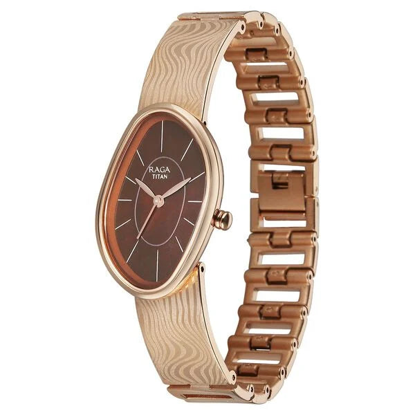 Titan Raga Brown Special Dial Rose Gold Metal Strap Analog Watch for Women