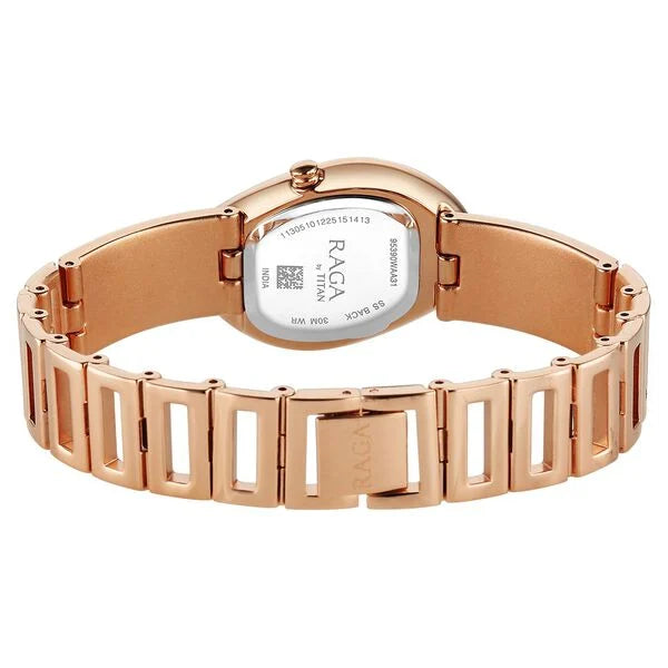 Titan Raga Brown Special Dial Rose Gold Metal Strap Analog Watch for Women