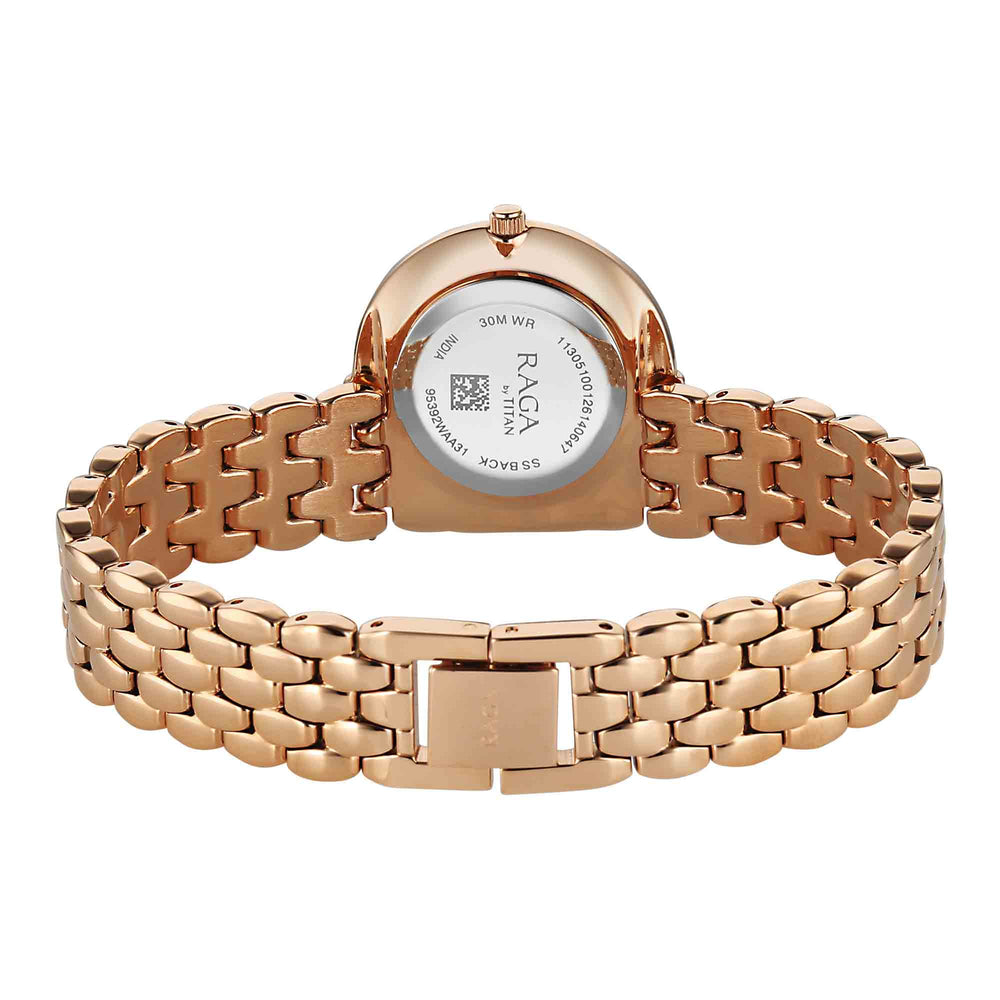 Titan Raga Grey Dial Rose Gold Metal Strap Analog Watch for Women