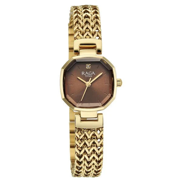 Titan Raga Brown Special Dial Gold Metal Strap Analog Watch for Women