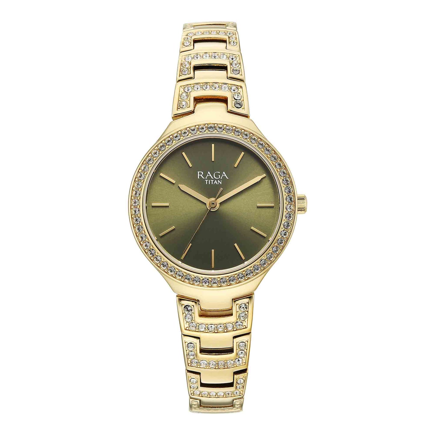 Titan Raga Green Dial Gold Metal Strap Analog Watch for Women