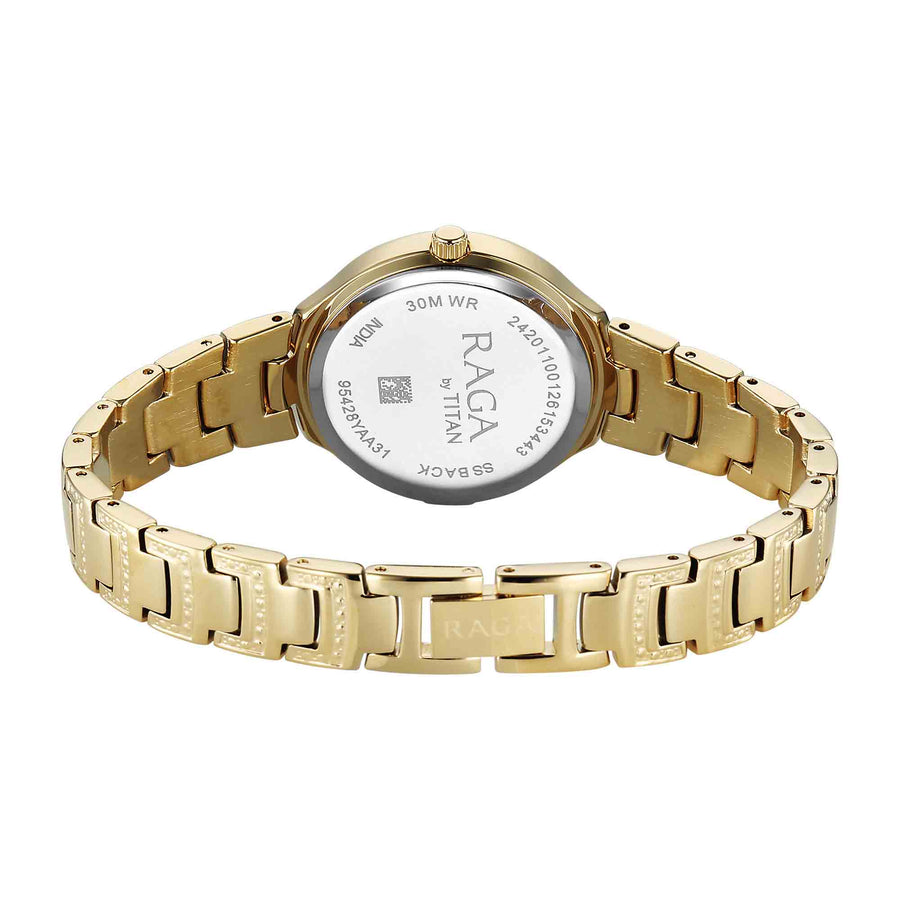 Titan Raga Green Dial Gold Metal Strap Analog Watch for Women