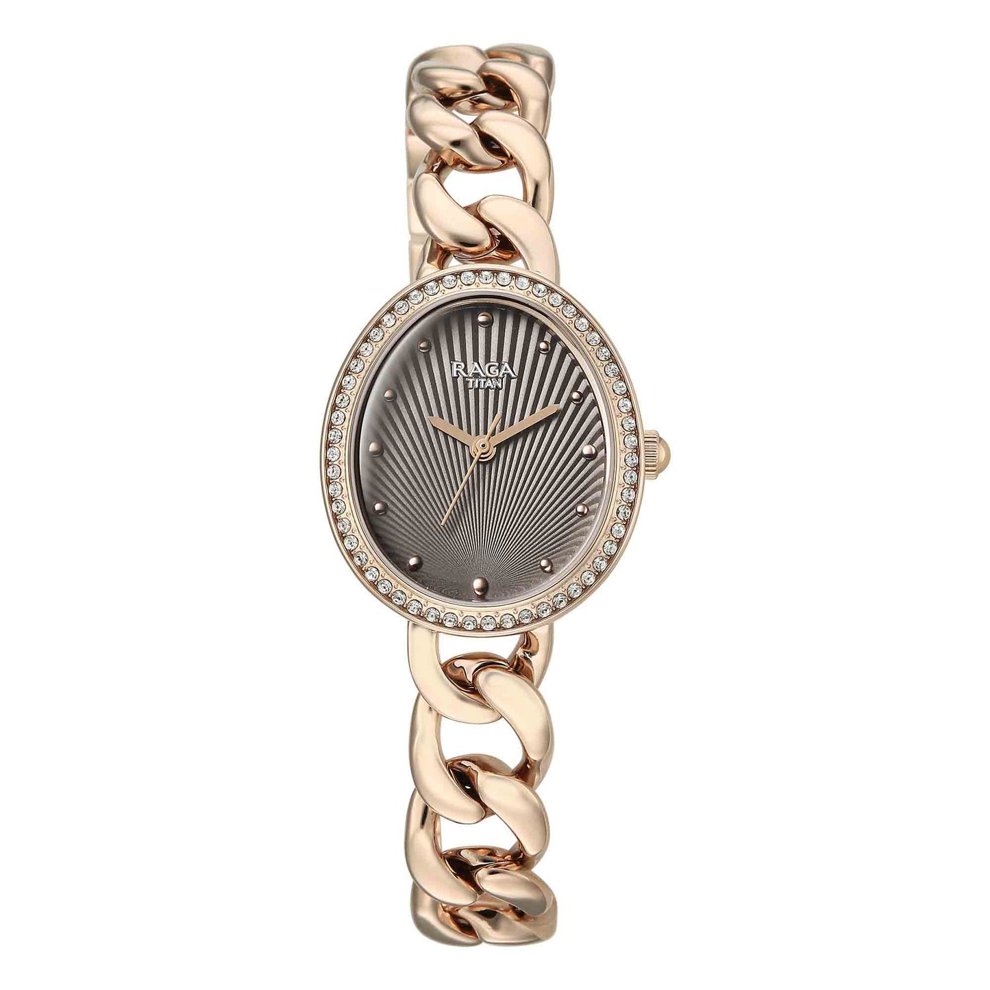 Titan Raga Grey Special Dial Rose Gold Metal Strap Analog Watch for Women