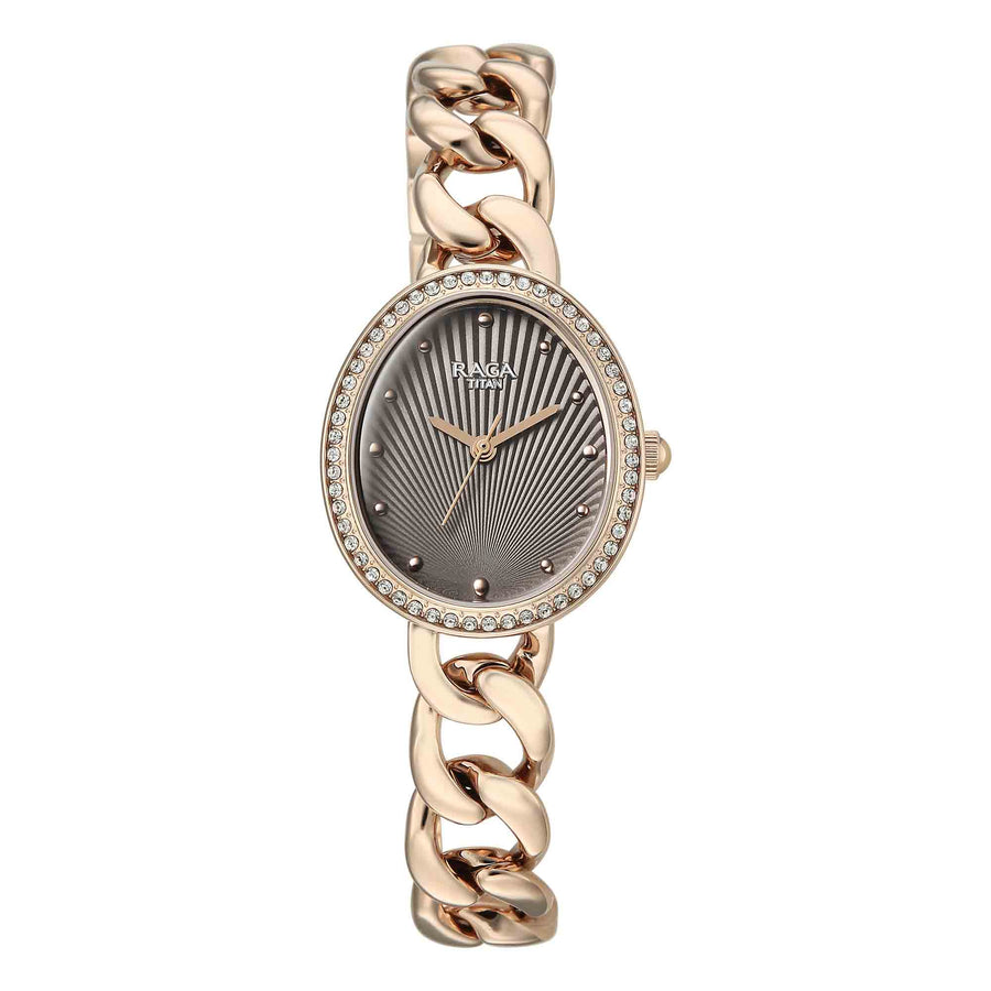 Titan Raga Grey Special Dial Rose Gold Metal Strap Analog Watch for Women