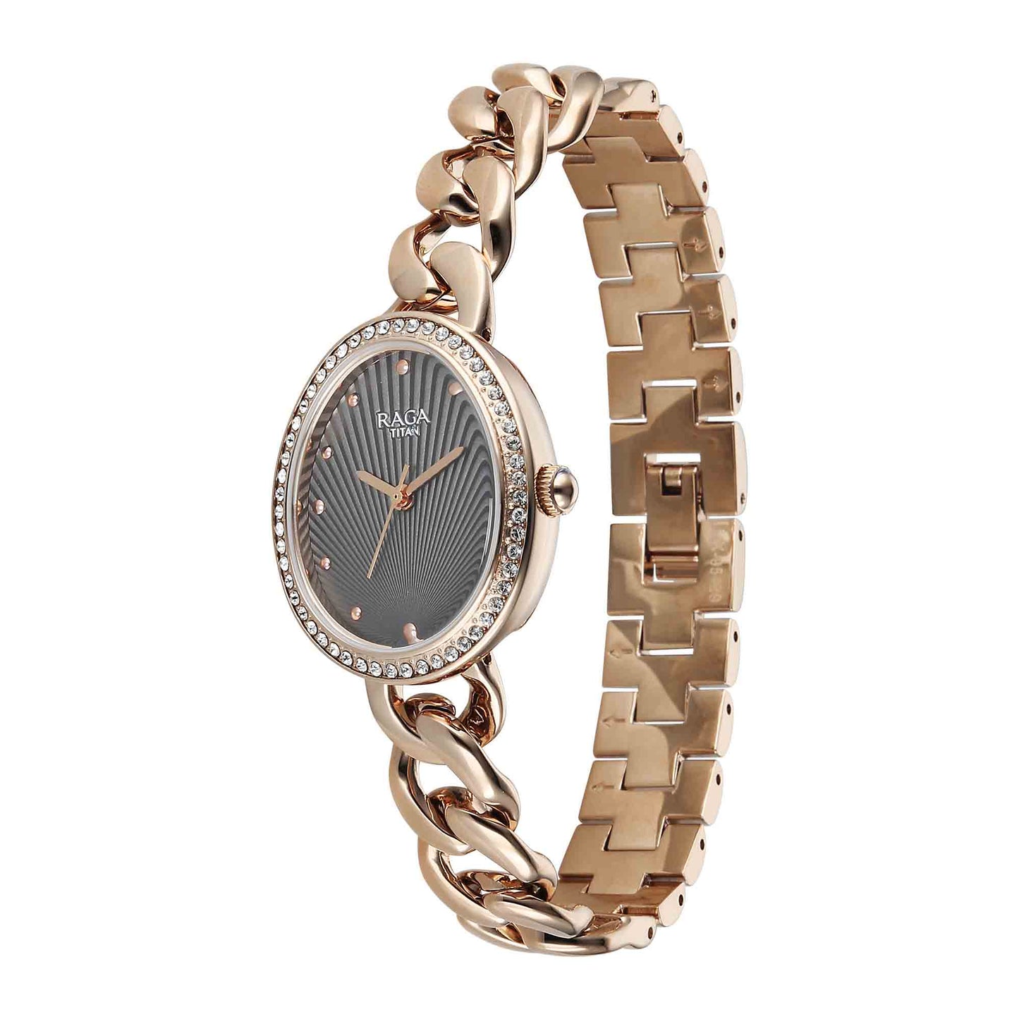 Titan Raga Grey Special Dial Rose Gold Metal Strap Analog Watch for Women