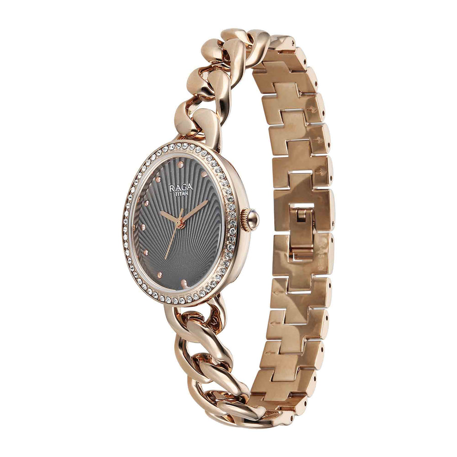 Titan Raga Grey Special Dial Rose Gold Metal Strap Analog Watch for Women