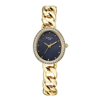Titan Raga Blue Special Dial Gold Metal Strap Analog Watch for Women