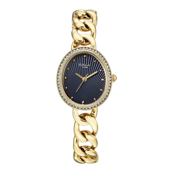 Titan Raga Blue Special Dial Gold Metal Strap Analog Watch for Women