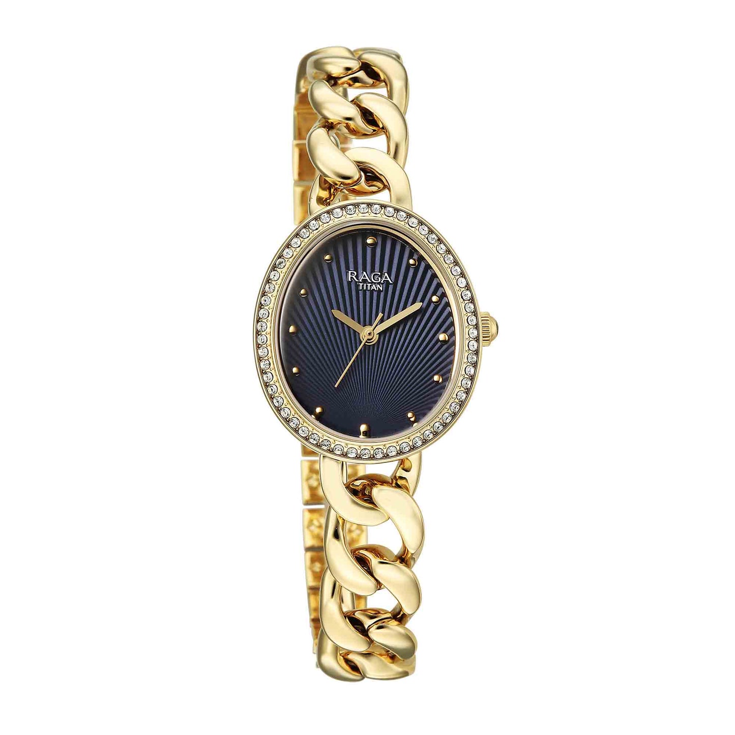 Titan Raga Blue Special Dial Gold Metal Strap Analog Watch for Women