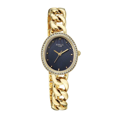 Titan Raga Blue Special Dial Gold Metal Strap Analog Watch for Women
