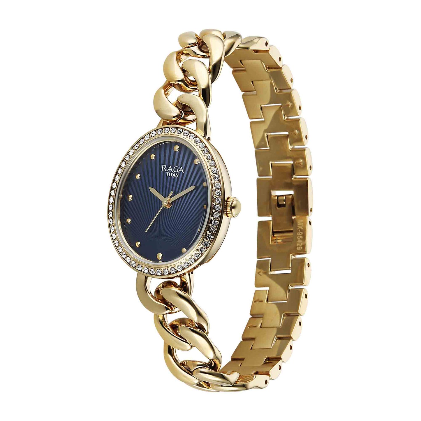 Titan Raga Blue Special Dial Gold Metal Strap Analog Watch for Women