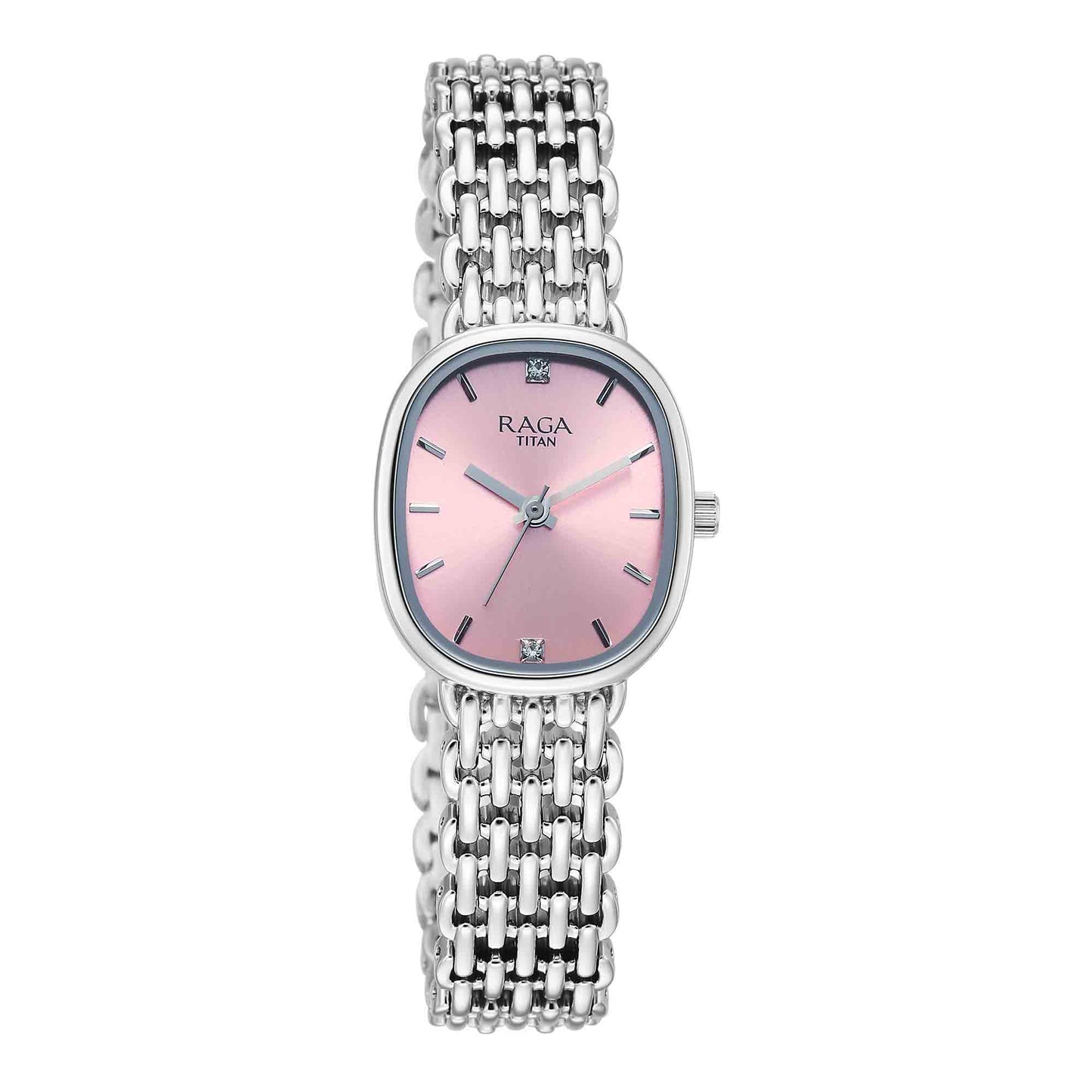 Titan Raga Pink Special Dial Silver Metal Strap Analog Watch for Women