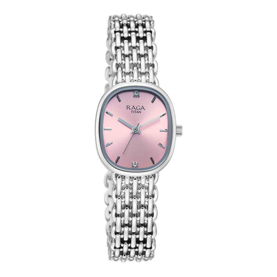 Titan Raga Pink Special Dial Silver Metal Strap Analog Watch for Women