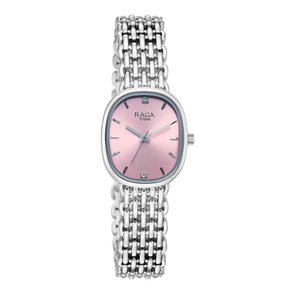 Titan Raga Pink Special Dial Silver Metal Strap Analog Watch for Women