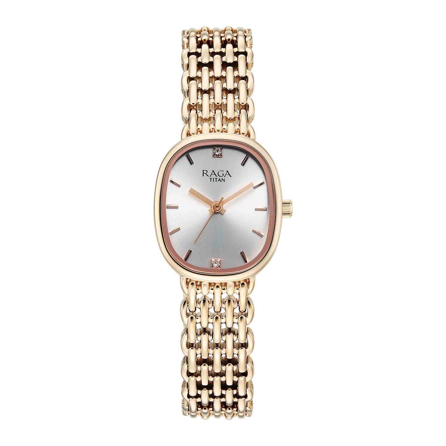 Titan Raga Silver Special Dial Rose Gold Metal Strap Analog Watch for Women