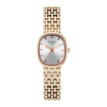 Titan Raga Silver Special Dial Rose Gold Metal Strap Analog Watch for Women