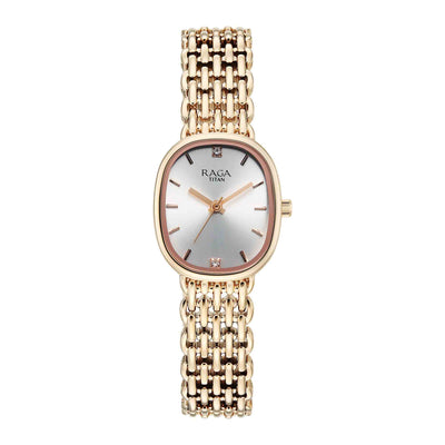 Titan Raga Silver Special Dial Rose Gold Metal Strap Analog Watch for Women