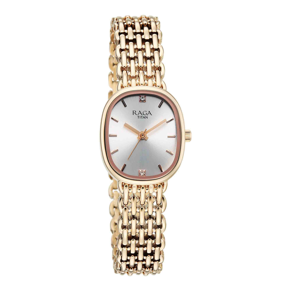 Titan Raga Silver Special Dial Rose Gold Metal Strap Analog Watch for Women