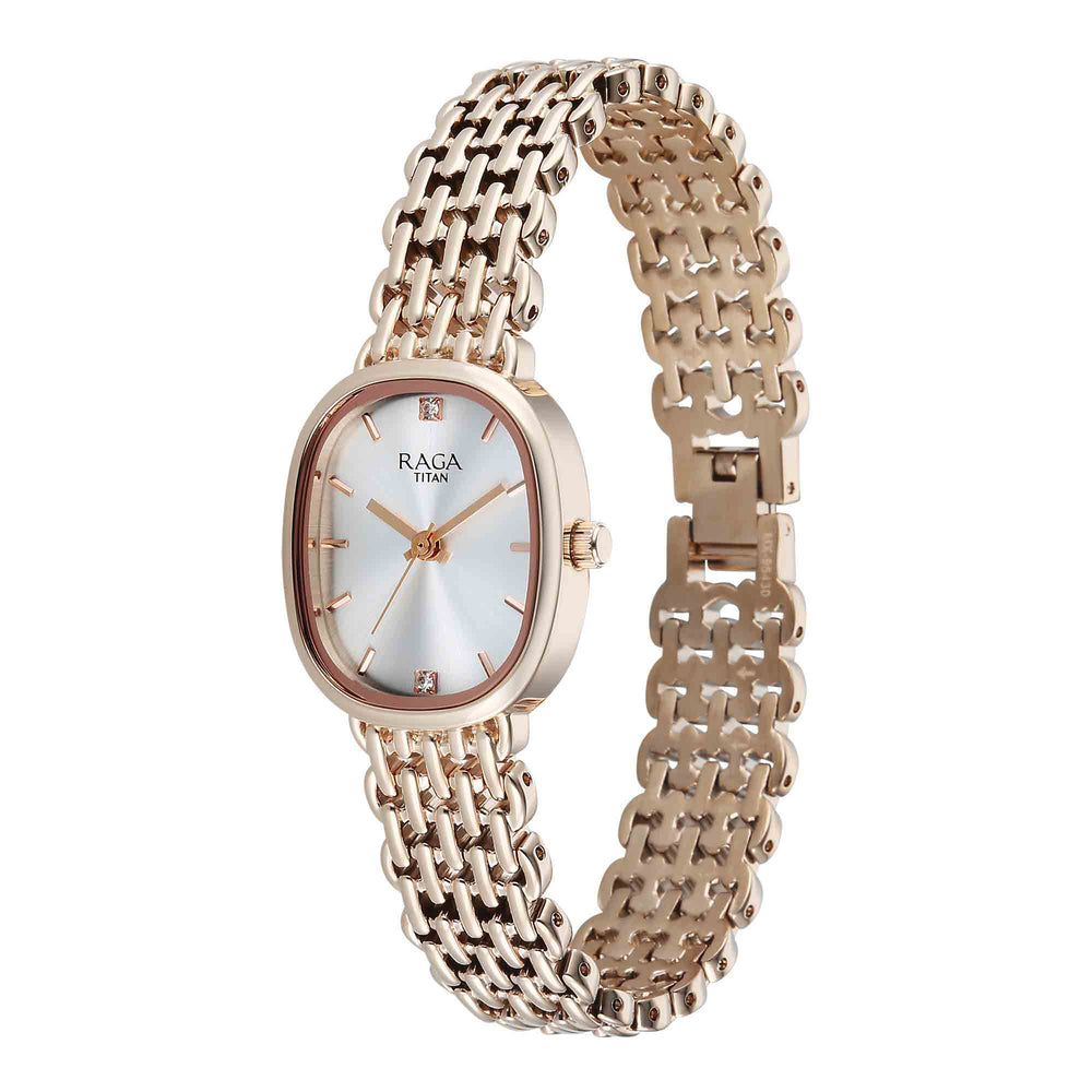 Titan Raga Silver Special Dial Rose Gold Metal Strap Analog Watch for Women