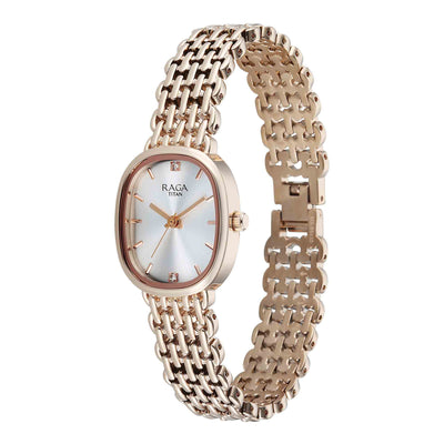 Titan Raga Silver Special Dial Rose Gold Metal Strap Analog Watch for Women